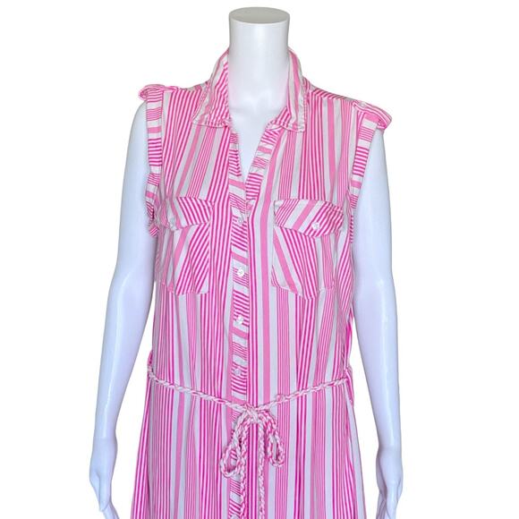LOVE Womens Plus Size 1X Striped Sleeveless Stretch Collared Maxi Shirt Dress - Picture 5 of 9
